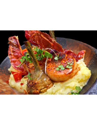 Vieiras con alcachofas, cremoso de...